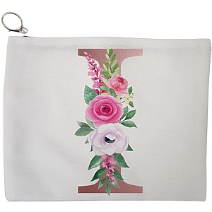 Portfard Cosmetice tip Plic, Cu litera I Rose Gold si Trandafiri, 23x18 cm, Alb, BEKZ®