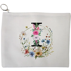 Portfard Cosmetice tip Plic, Cu litera I in Coronita Florala, 23x18 cm, Alb, BEKZ®
