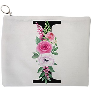 Portfard Cosmetice tip Plic, Cu litera I si Trandafiri, 23x18 cm, Alb, BEKZ®