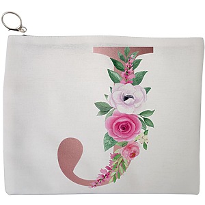 Portfard Cosmetice tip Plic, Cu litera J Rose Gold si Trandafiri, 23x18 cm, Alb, BEKZ®