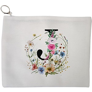 Portfard Cosmetice tip Plic, Cu litera J in Coronita Florala, 23x18 cm, Alb, BEKZ®