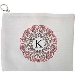 Portfard Cosmetice tip Plic, Cu litera K si Mandala, 23x18 cm, Alb, BEKZ®