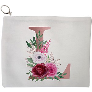 Portfard Cosmetice tip Plic, Cu litera L Rose Gold si Trandafiri, 23x18 cm, Alb, BEKZ®