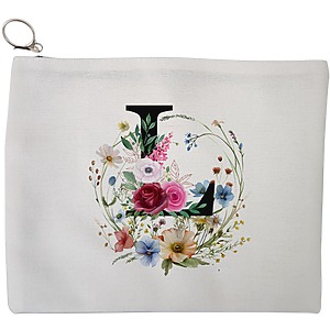 Portfard Cosmetice tip Plic, Cu litera L in Coronita Florala, 23x18 cm, Alb, BEKZ®