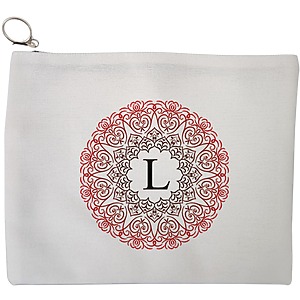 Portfard Cosmetice tip Plic, Cu litera L si Mandala, 23x18 cm, Alb, BEKZ®