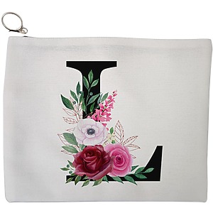 Portfard Cosmetice tip Plic, Cu litera L si Trandafiri, 23x18 cm, Alb, BEKZ®