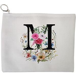 Portfard Cosmetice tip Plic, Cu litera M in Coronita Florala, 23x18 cm, Alb, BEKZ®