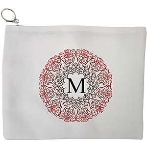 Portfard Cosmetice tip Plic, Cu litera M si Mandala, 23x18 cm, Alb, BEKZ®