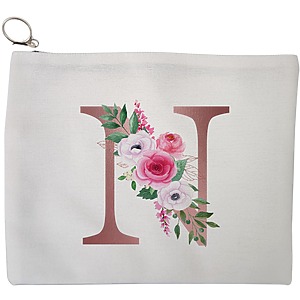 Portfard Cosmetice tip Plic, Cu litera N Rose Gold si Trandafiri, 23x18 cm, Alb, BEKZ®