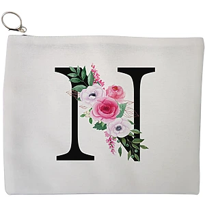 Portfard Cosmetice tip Plic, Cu litera N si Trandafiri, 23x18 cm, Alb, BEKZ®
