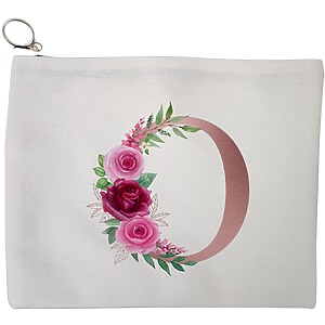 Portfard Cosmetice tip Plic, Cu litera O Rose Gold si Trandafiri, 23x18 cm, Alb, BEKZ®
