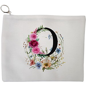 Portfard Cosmetice tip Plic, Cu litera O in Coronita Florala, 23x18 cm, Alb, BEKZ®