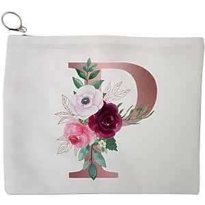 Portfard Cosmetice tip Plic, Cu litera P Rose Gold si Trandafiri, 23x18 cm, Alb, BEKZ®