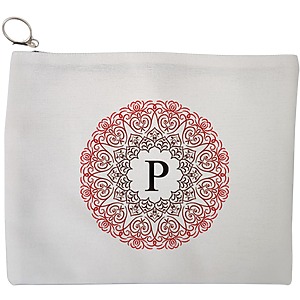 Portfard Cosmetice tip Plic, Cu litera P si Mandala, 23x18 cm, Alb, BEKZ®