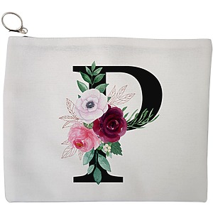 Portfard Cosmetice tip Plic, Cu litera P si Trandafiri, 23x18 cm, Alb, BEKZ®