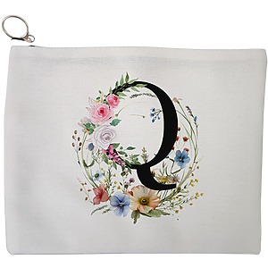 Portfard Cosmetice tip Plic, Cu litera Q in Coronita Florala, 23x18 cm, Alb, BEKZ®