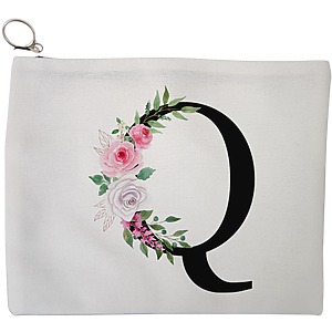 Portfard Cosmetice tip Plic, Cu litera Q si Trandafiri, 23x18 cm, Alb, BEKZ®