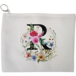 Portfard Cosmetice tip Plic, Cu litera R in Coronita Florala, 23x18 cm, Alb, BEKZ®