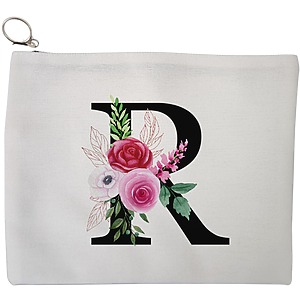 Portfard Cosmetice tip Plic, Cu litera R si Trandafiri, 23x18 cm, Alb, BEKZ®