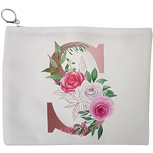Portfard Cosmetice tip Plic, Cu litera S Rose Gold si Trandafiri, 23x18 cm, Alb, BEKZ®