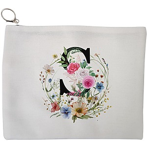 Portfard Cosmetice tip Plic, Cu litera S in Coronita Florala, 23x18 cm, Alb, BEKZ®