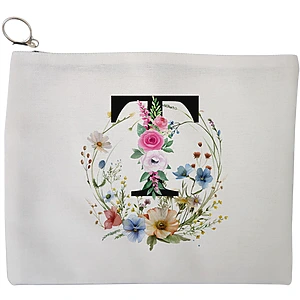 Portfard Cosmetice tip Plic, Cu litera T in Coronita Florala, 23x18 cm, Alb, BEKZ®