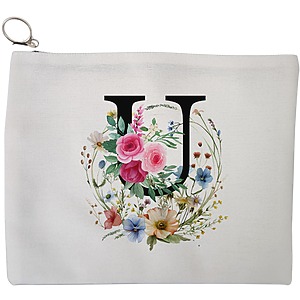 Portfard Cosmetice tip Plic, Cu litera U in Coronita Florala, 23x18 cm, Alb, BEKZ®