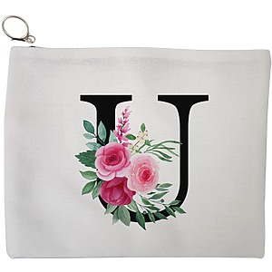 Portfard Cosmetice tip Plic, Cu litera U si Trandafiri, 23x18 cm, Alb, BEKZ®