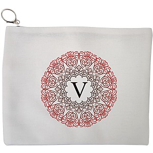 Portfard Cosmetice tip Plic, Cu litera V si Mandala, 23x18 cm, Alb, BEKZ®