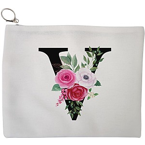 Portfard Cosmetice tip Plic, Cu litera V si Trandafiri, 23x18 cm, Alb, BEKZ®