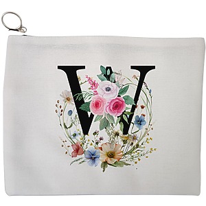 Portfard Cosmetice tip Plic, Cu litera W in Coronita Florala, 23x18 cm, Alb, BEKZ®