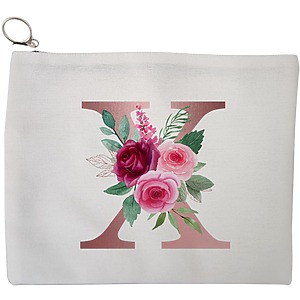 Portfard Cosmetice tip Plic, Cu litera X Rose Gold si Trandafiri, 23x18 cm, Alb, BEKZ®