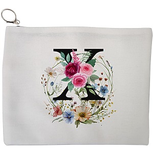 Portfard Cosmetice tip Plic, Cu litera X in Coronita Florala, 23x18 cm, Alb, BEKZ®