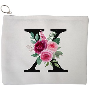 Portfard Cosmetice tip Plic, Cu litera X si Trandafiri, 23x18 cm, Alb, BEKZ®