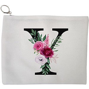 Portfard Cosmetice tip Plic, Cu litera Y si Trandafiri, 23x18 cm, Alb, BEKZ®
