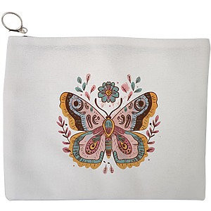 Portfard Cosmetice tip Plic Flower Butterfly, 23x18 cm, Alb, BEKZ®