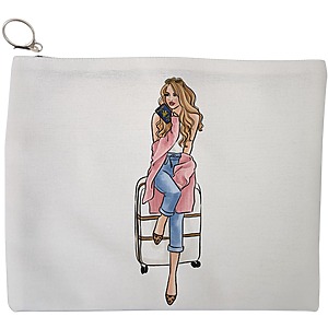 Portfard Cosmetice tip Plic Travel Girl 2, 23x18 cm, Alb, BEKZ®