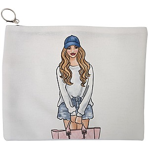 Portfard Cosmetice tip Plic Travel Girl 4, 23x18 cm, Alb, BEKZ®