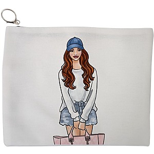 Portfard Cosmetice tip Plic Travel Girl 5, 23x18 cm, Alb, BEKZ®