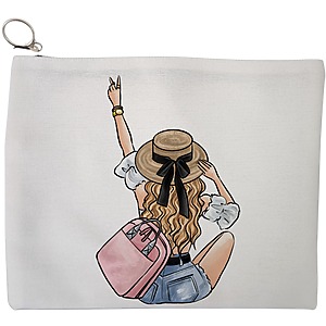 Portfard Cosmetice tip Plic Travel Girl 7, 23x18 cm, Alb, BEKZ®