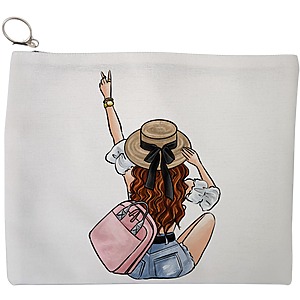 Portfard Cosmetice tip Plic Travel Girl 8, 23x18 cm, Alb, BEKZ®