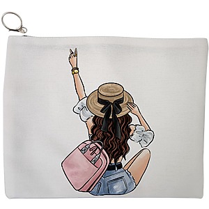 Portfard Cosmetice tip Plic Travel Girl 9, 23x18 cm, Alb, BEKZ®