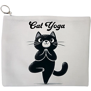 Portfard Cosmetice tip Plic Yoga Cat, 23x18 cm, Alb, BEKZ®