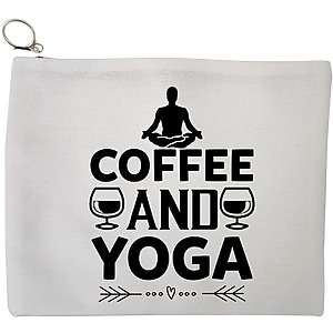Portfard Cosmetice tip Plic Yoga Coffee and Yoga, 23x18 cm, Alb, BEKZ®