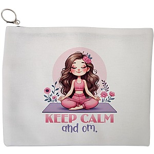 Portfard Cosmetice tip Plic Yoga Keep calm and Om, 23x18 cm, Alb, BEKZ®