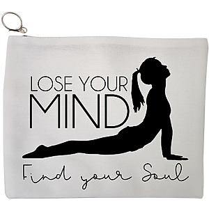 Portfard Cosmetice tip Plic Yoga Lose your mind Find your soul, 23x18 cm, Alb, BEKZ®