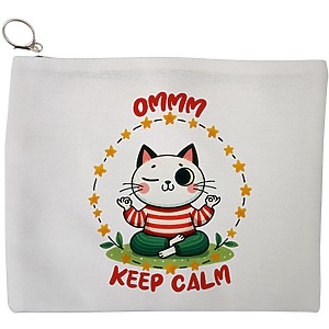 Portfard Cosmetice tip Plic Yoga Ommm Keep Calm, 23x18 cm, Alb, BEKZ®