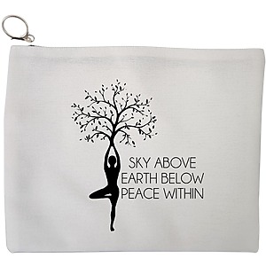 Portfard Cosmetice tip Plic Yoga Sky above earth peace within, 23x18 cm, Alb, BEKZ®