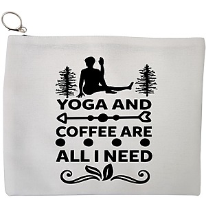 Portfard Cosmetice tip Plic Yoga and Coffee are all I need, 23x18 cm, Alb, BEKZ®