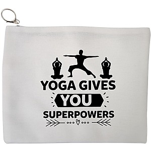 Portfard Cosmetice tip Plic Yoga gives you super powers, 23x18 cm, Alb, BEKZ®